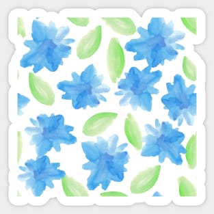 pattern with abstract watercolor blue flowers and leaves Sticker